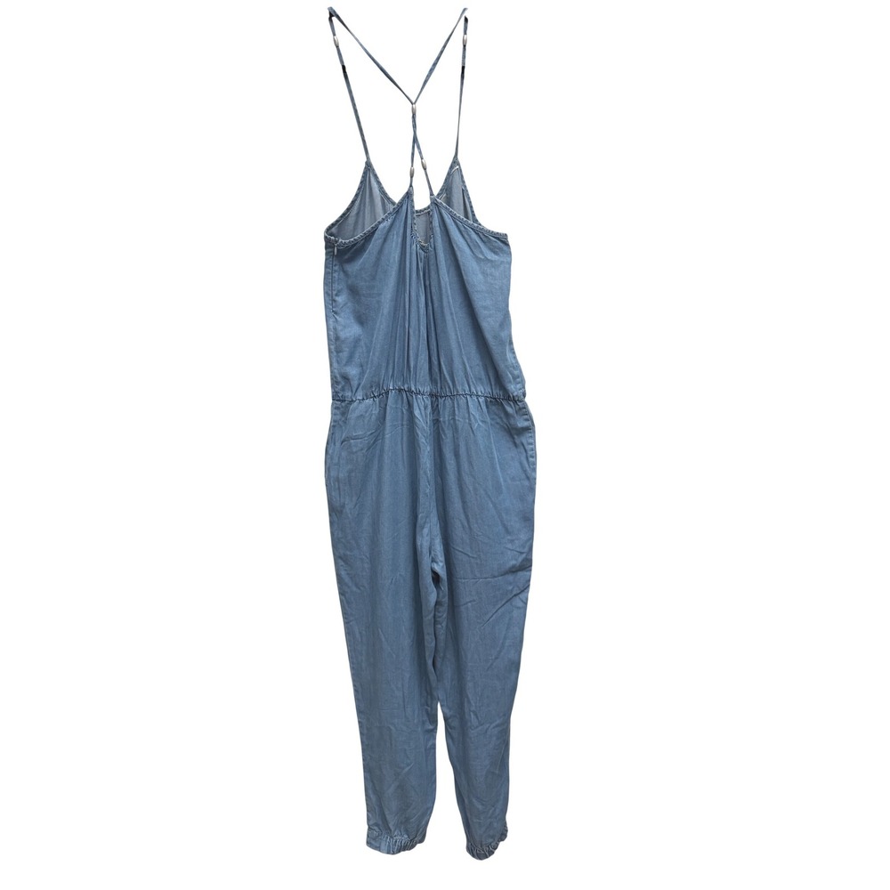 Zara Jumpsuit Z1975 Denim Medium Lyocell Chambray Blue Sleeveless Jogger Romper - Picture 3 of 9